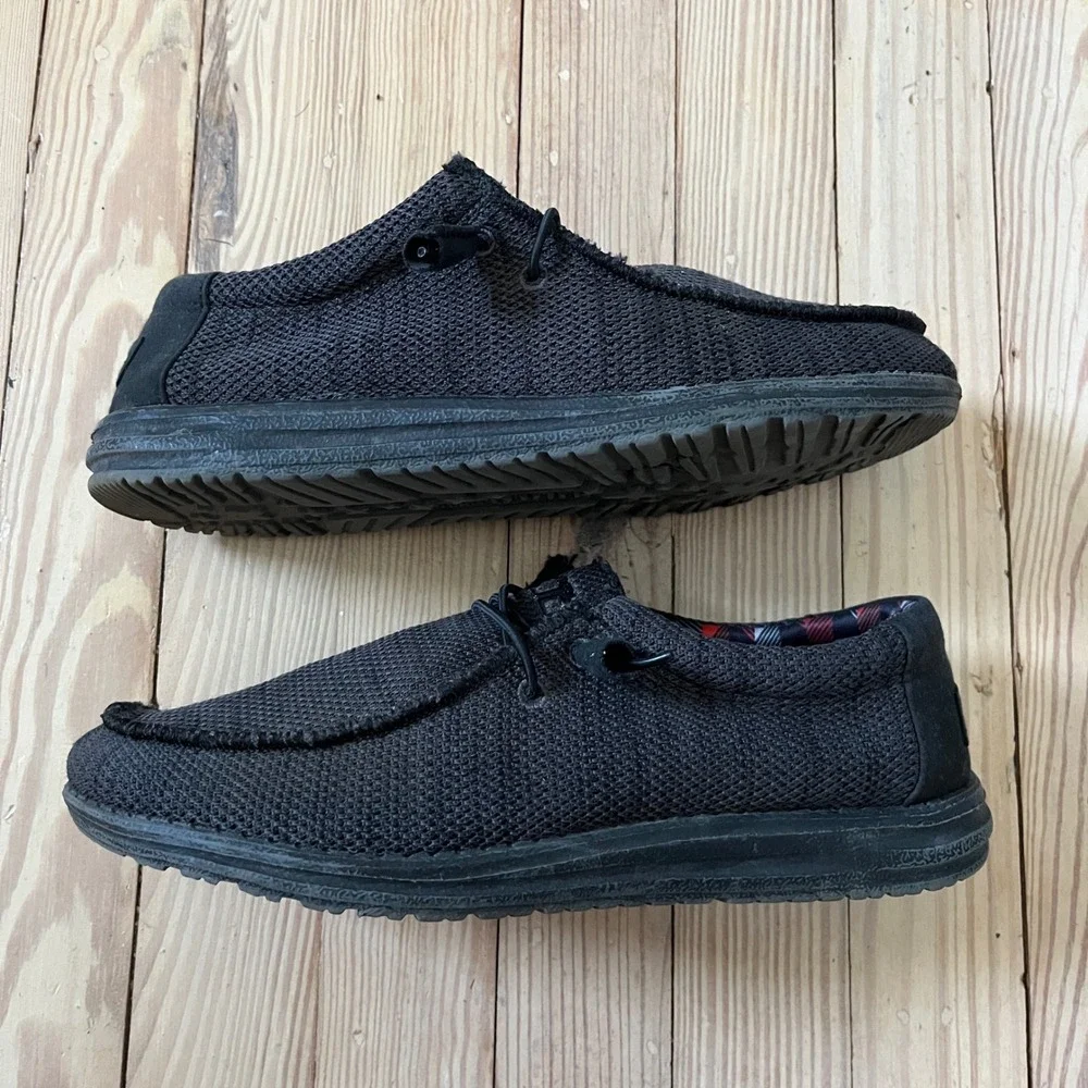 Hey Dude Wally Sox Loafers Mens Size 9 Jet Black Knit Slip On Shoes 110354935